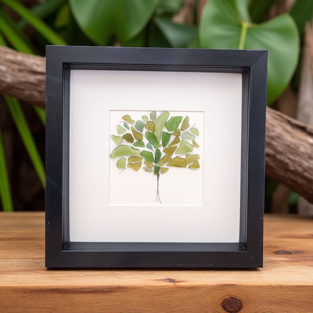 Seaglass Art - Beach Picture - Wall Art - Tree Art - Framed Gift