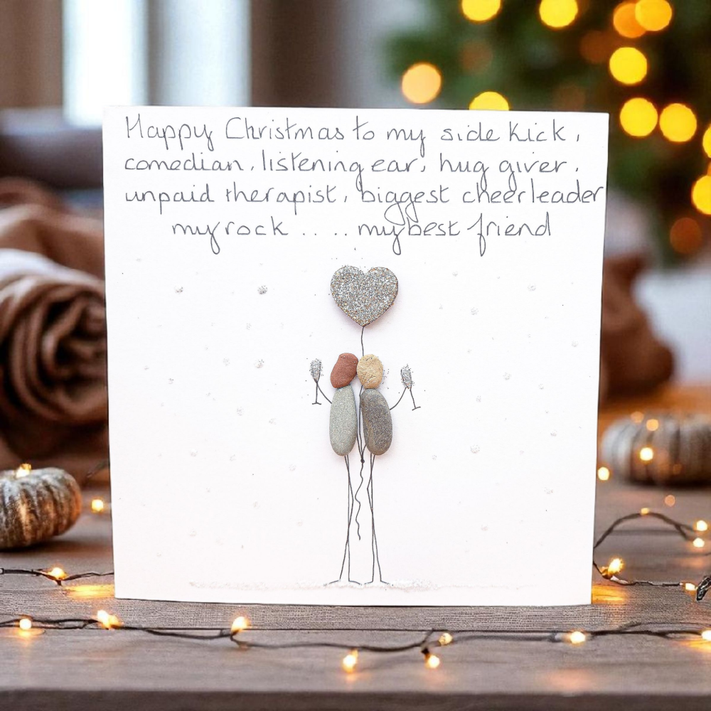 Best Friend Christmas Card Handmade Pebble Art Personalised