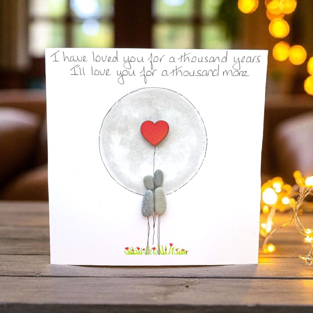 Anniversary I Love You Card Moon Husband Wife Handmade Pebble Art