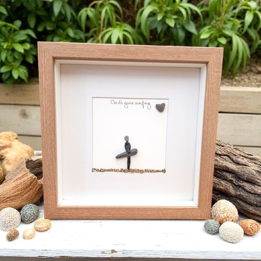 Surfer Beach Lover Pebble Art Personalised Coastal Home Decor Gift Framed