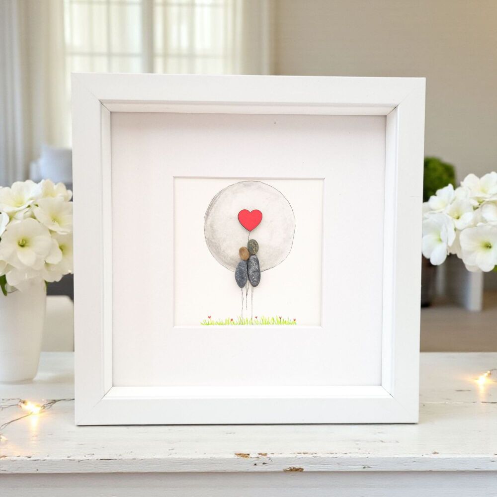Love Wedding Anniversary Gift Husband Wife Personalised Framed Pebble Art Watercolour