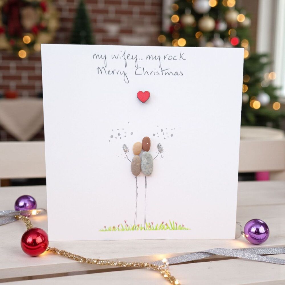 Christmas Card For Her Pebble Art Card Wife, Fiancee, Girlfriend Personalised