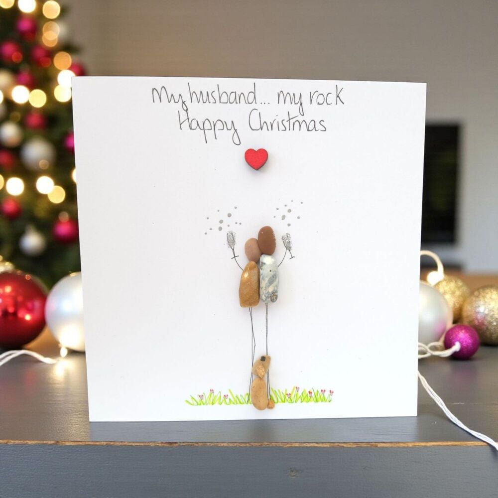 Husband Christmas Pebble Art Card, Fiance, Boyfriend Personalised
