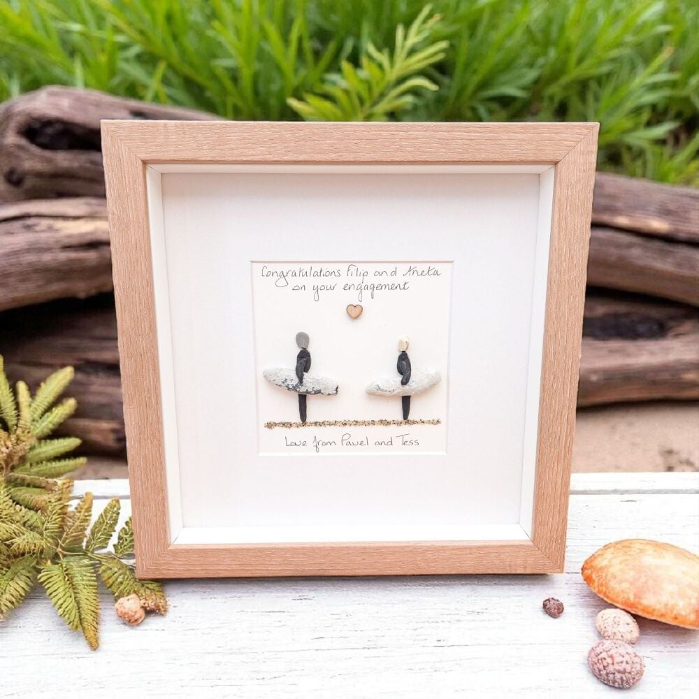 Surfer Beach Lover Pebble Art Personalised Coastal Home Decor Gift Framed