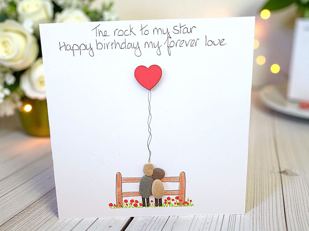 Husband Wife Birthday Card -  Handmade Pebble Art Picture , Fully Personalised