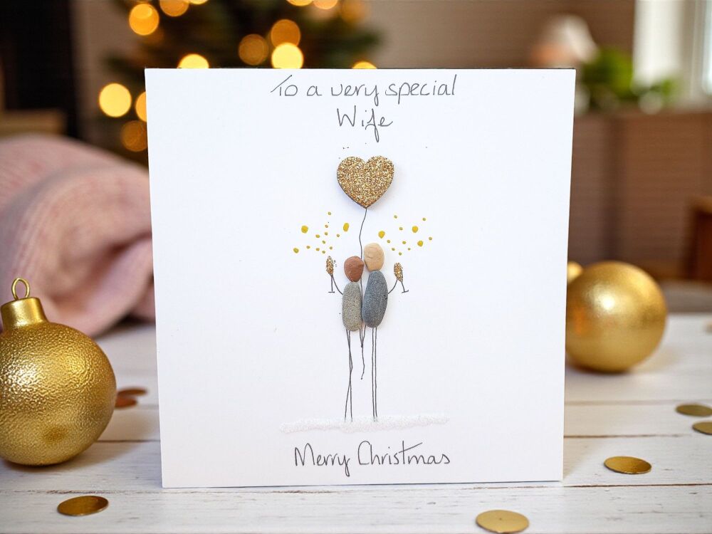 Wife Christmas Card Handmade Pebble Art Personalised, Loved One - Xmas Girlfriend