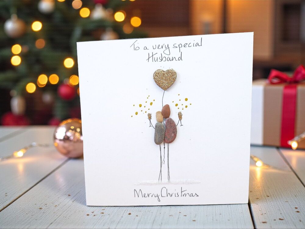 Husband Christmas Card, Boyfriend, Fiance Personalised Pebble Art , Loved One