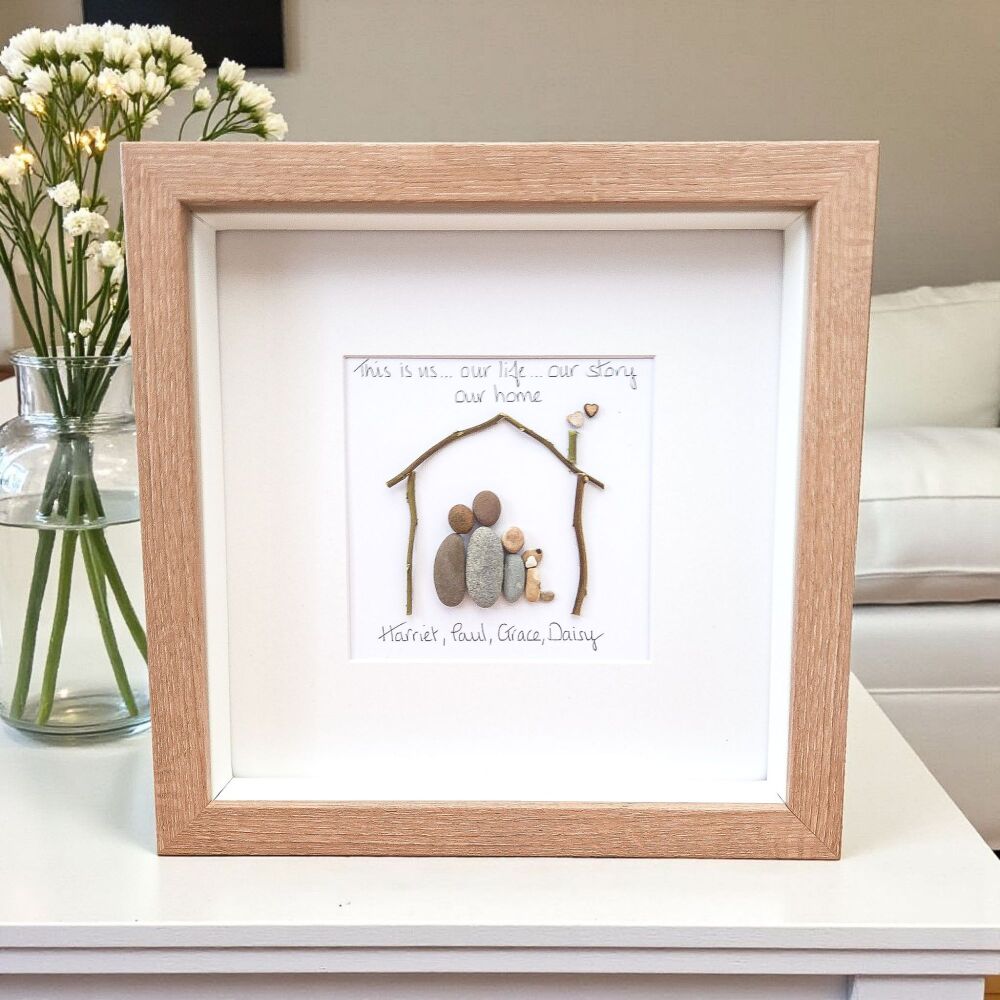 Family Pebble Art Picture New Home - Driftwood Art Framed And Fully Personalised