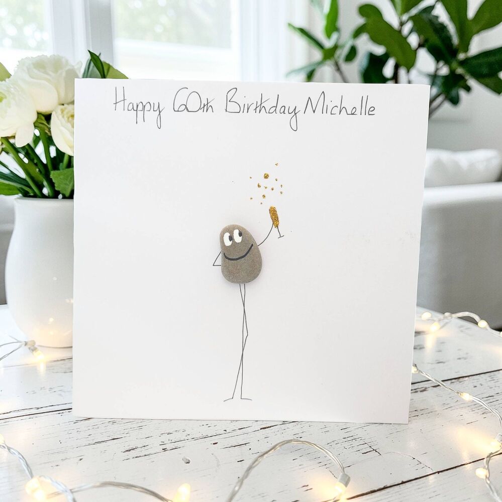 Handmade Pebble Art Congratulations - Happy Birthday Personalised Card