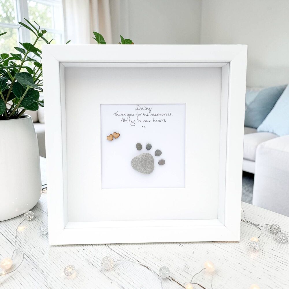 Pet Loss Dog Sympathy  Paw Print Pebble Picture Framed Personalised