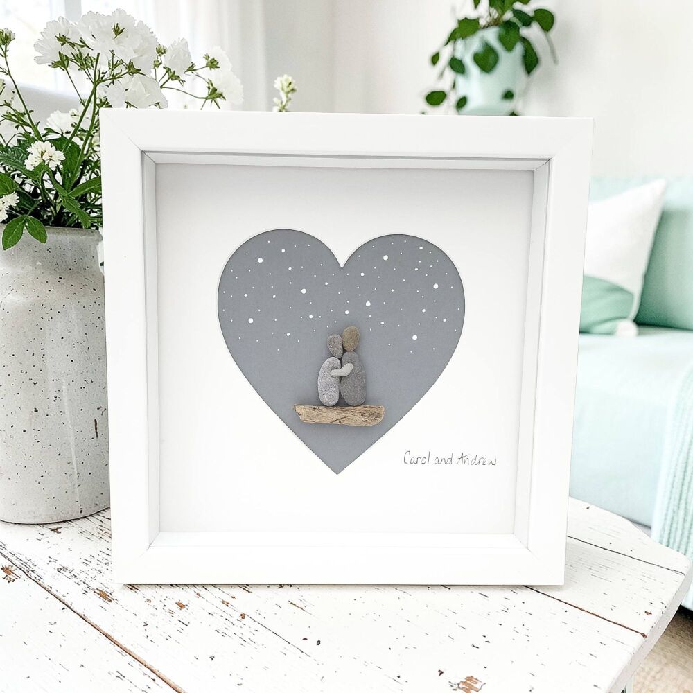 Wedding Anniversary Couples Gift Her Him Heart Shaped Pebble Art Picture Fr