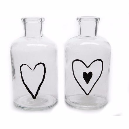 Set of 2 Glass Heart Vase Jars 