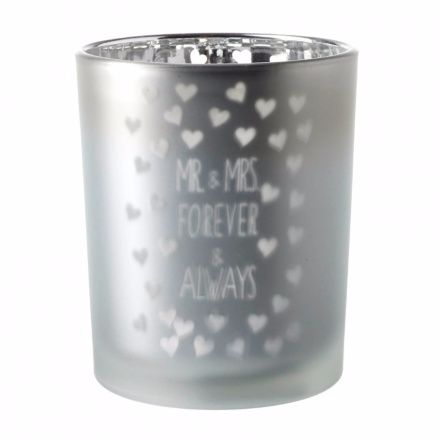 Heaven Sends Mr and Mrs Silver Misted Glass Candle Holder