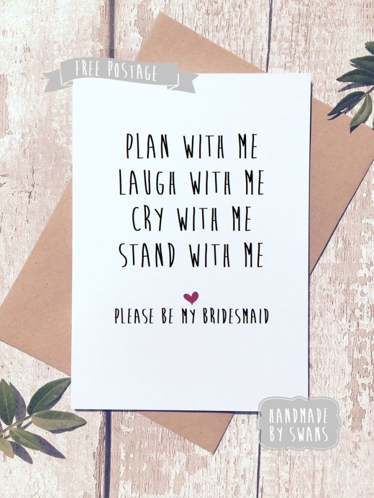 Plan with me, Stand with me Bridesmaid/Maid of honour Greeting Card