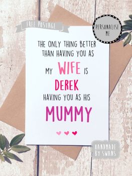 Personalised Wife / Girlfriend Mother's day Greeting Card 