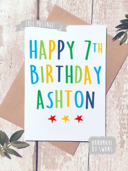 Personalised Name and Age Happy Birthday Greeting Card