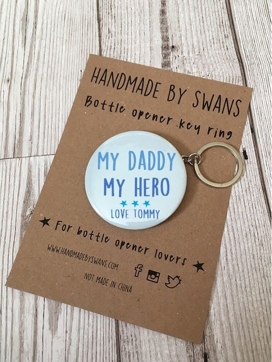 Personalised My Daddy My Hero Bottle opener keyring