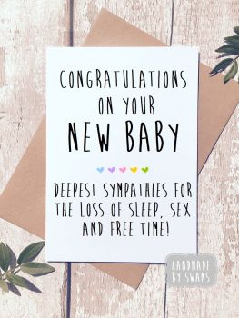 Congratulations on your new baby. Loss of Sleep. Greeting Card 
