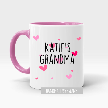 Personalised Grandma/ Nanna pink handle and hearts mug