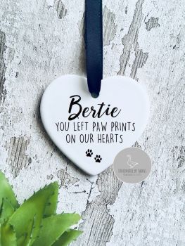 Personalised dog memory ceramic hanging heart