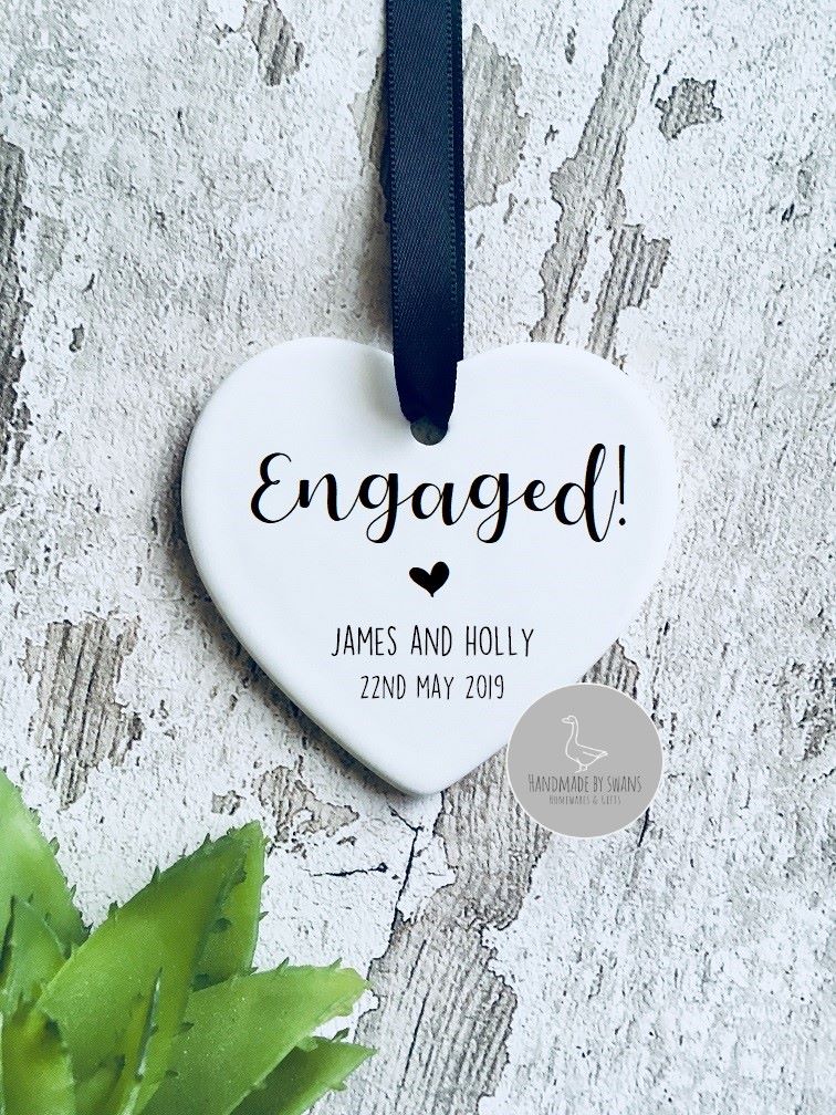 Personalised engaged ceramic hanging heart