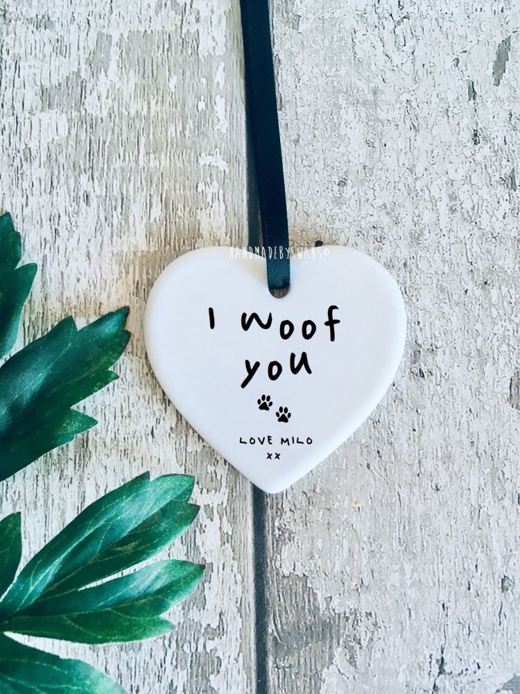 I woof you ceramic hanging heart