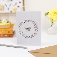 Floral Wreath & Bee Greetings Card