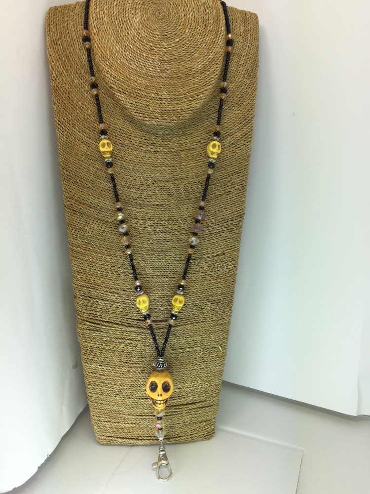 New ProductBlack & Yellow Beaded Skull Lanyard