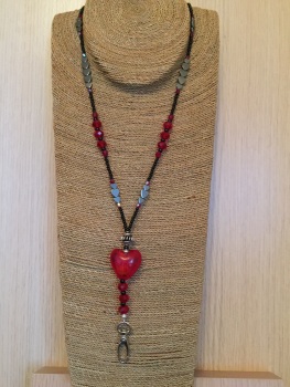 Red Puffy Glass Heart Lanyard