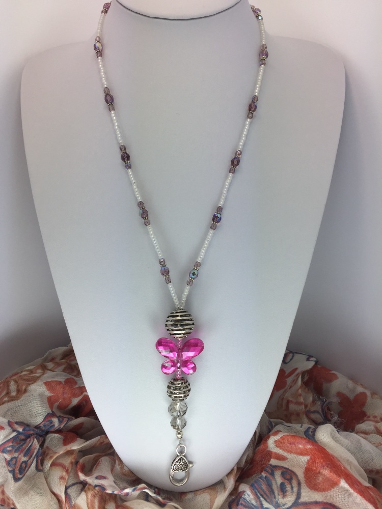 Fuscia Pink Butterfly Lanyard