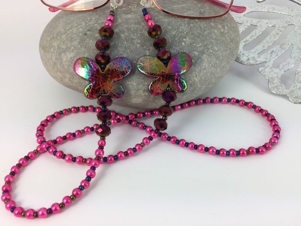 Hot Pink Butterfly Glasses Chain