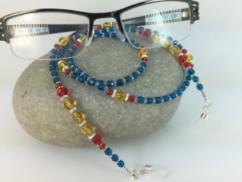 Blue Red & Yellow Faceted Glass Glasses Chain