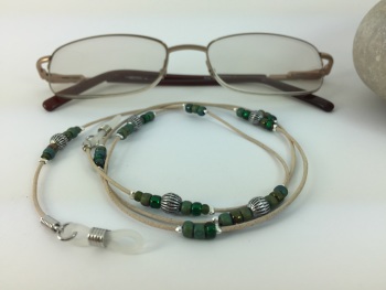 Natural Leather & Green Tones Glasses Chain