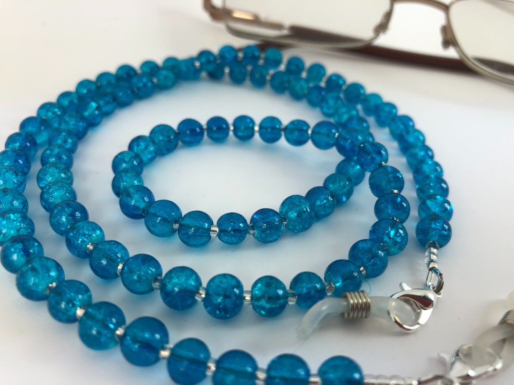 Blue Crackle Bead Glasses Chain