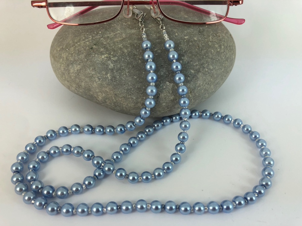 Light Blue Glass Pearl Glasses Chain
