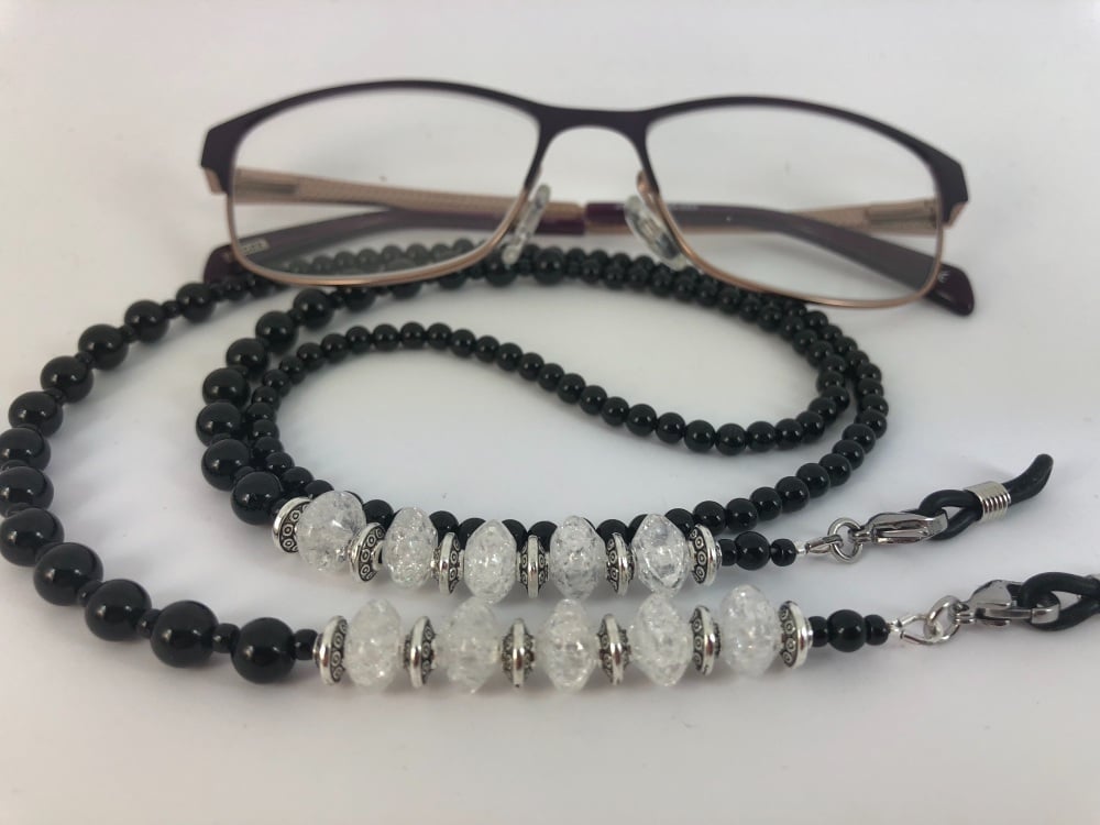Black Onyx & Clear Quartz Glasses Chain