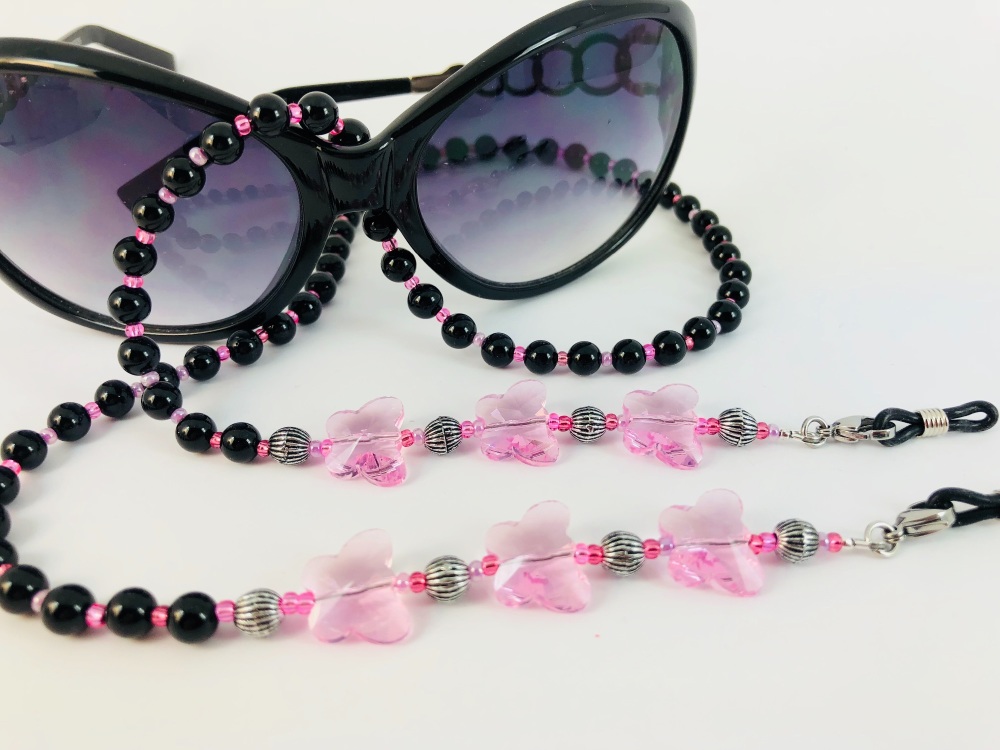 Pink Glass Butterfly Onyx Glasses Chain