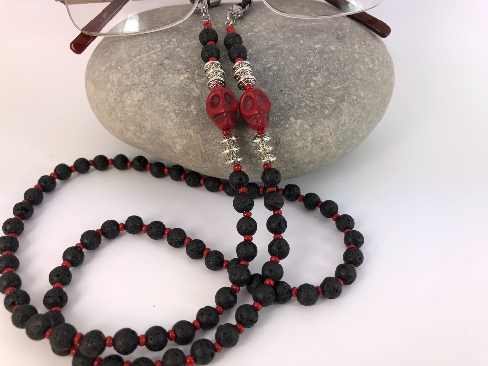 Red Skull Lava Bead Glasses Chain