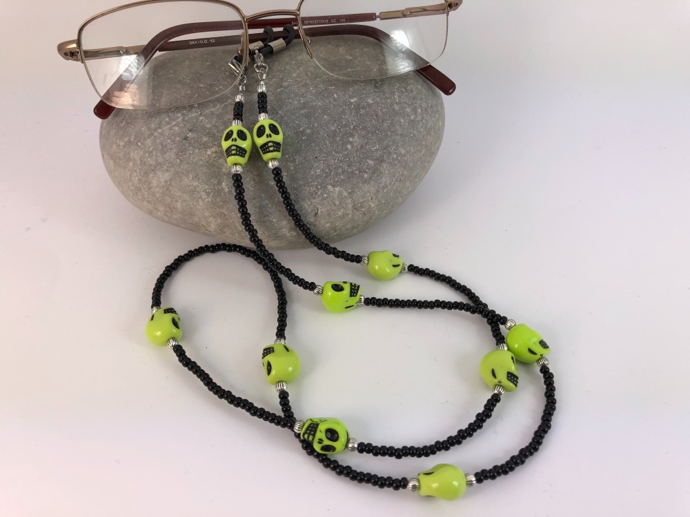 Black & Lime Green Skull Glasses Chain