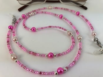 Pink Two Tone Glass Pearl Glasses Chain 