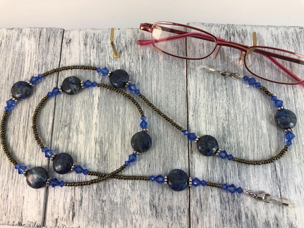 Sodalite Coin & Swarovski Crystal Glasses Chain