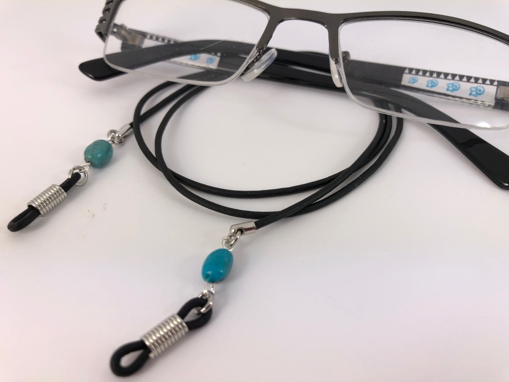 Black Leather & Turquoise Nugget Glasses Chain