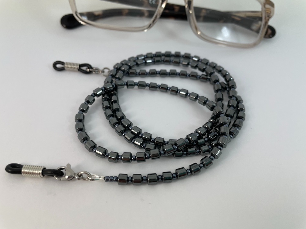 Gunmetal Hematite Barrel Beaded Glasses Chain