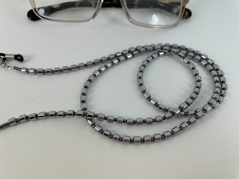 Silver Hematite Barrel Beaded Glasses Chain