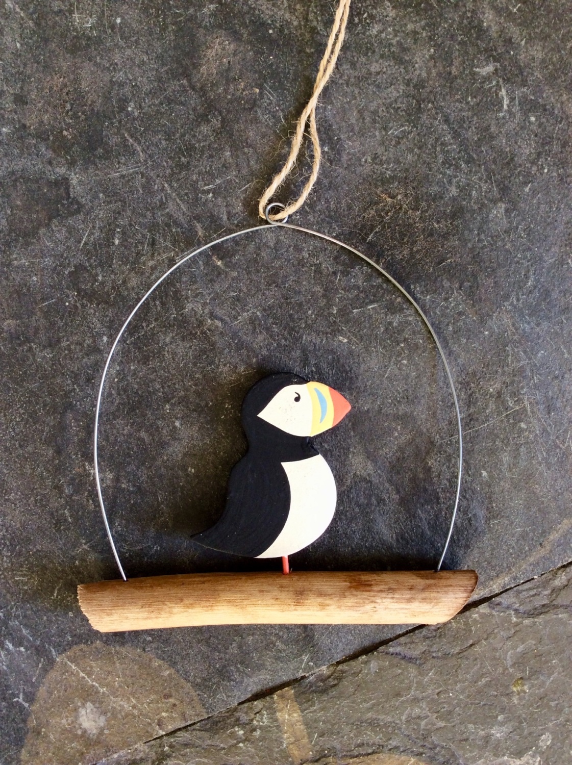 Single puffin hanger on driftwood 