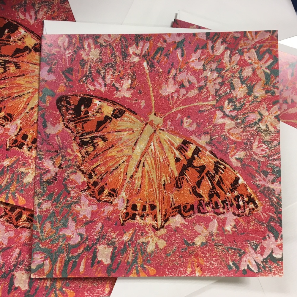 Painted lady butterfly greetings card 