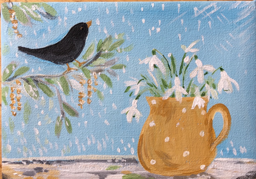 The Blackbird and Snowdrops 