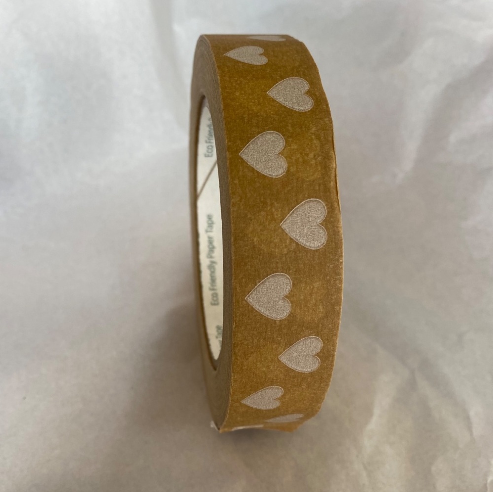 Brown paper tape with white hearts