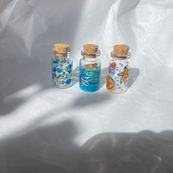 Seaside set of 3 hand painted tiny bottles