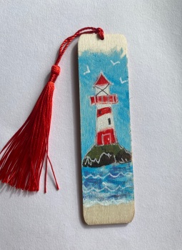 Red and white lighthouse bookmark